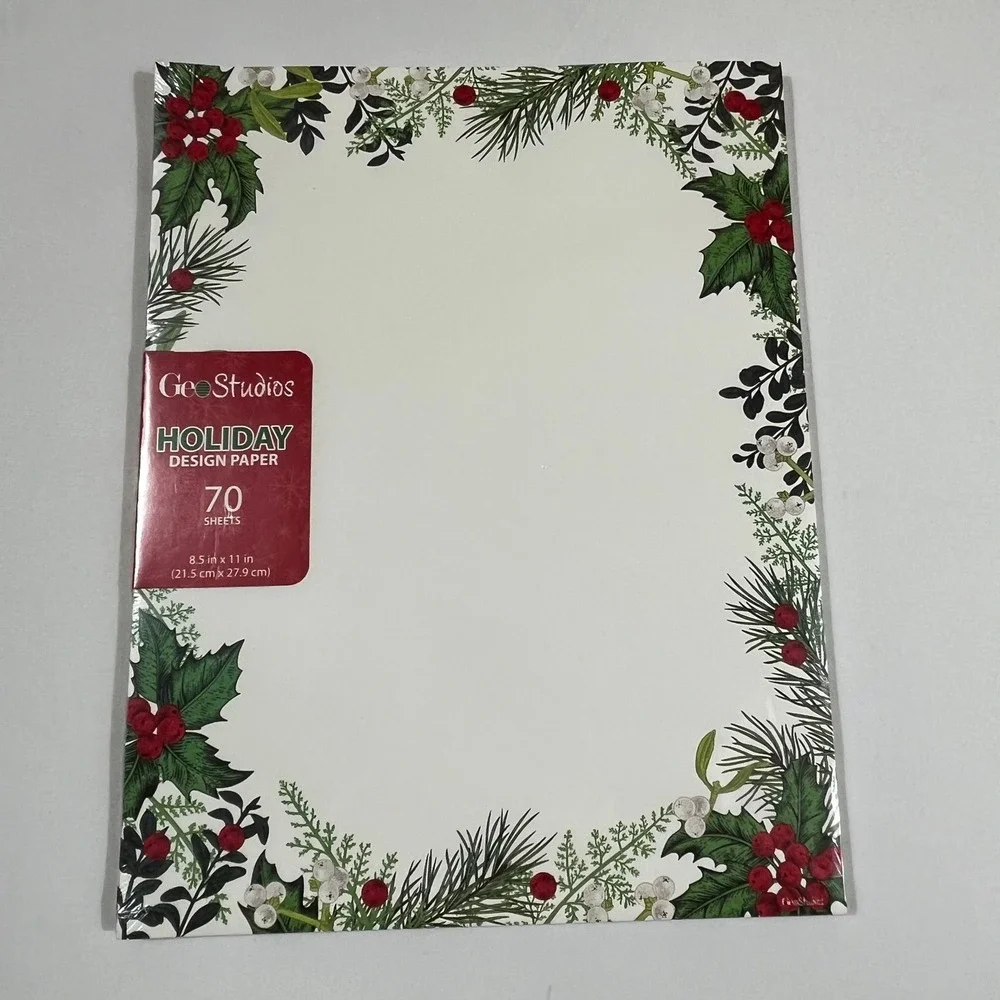 GeoStudios Holiday Stationery Set Vintage Holly 70ct Paper 70ct Env